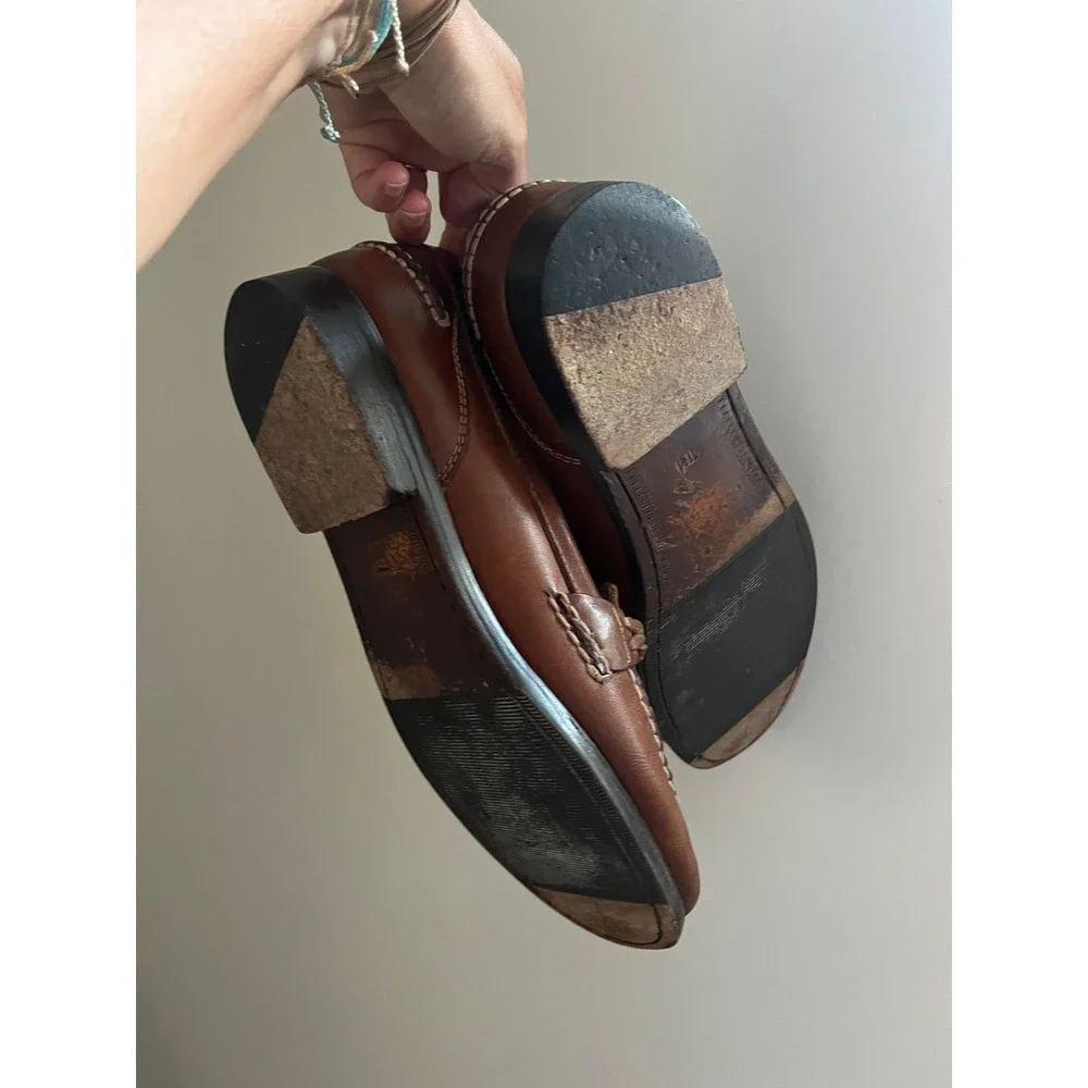 Vintage Mens Brown Leather Tassel Loafers size 11 Preppy Smart Casual Boat Shoes